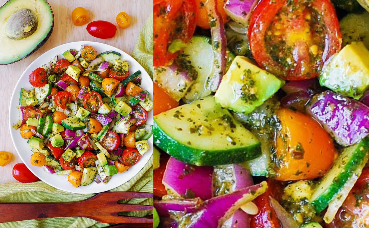 Tomato Cucumber Avocado Salad with Basil Pesto 4 Cousins Supermercato